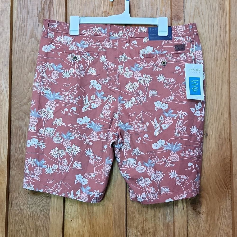 Jachs NY Stretch Twill Classic Chino Golf Preppy Shorts, Red Hawaiian Tropical - Picture 4 of 12